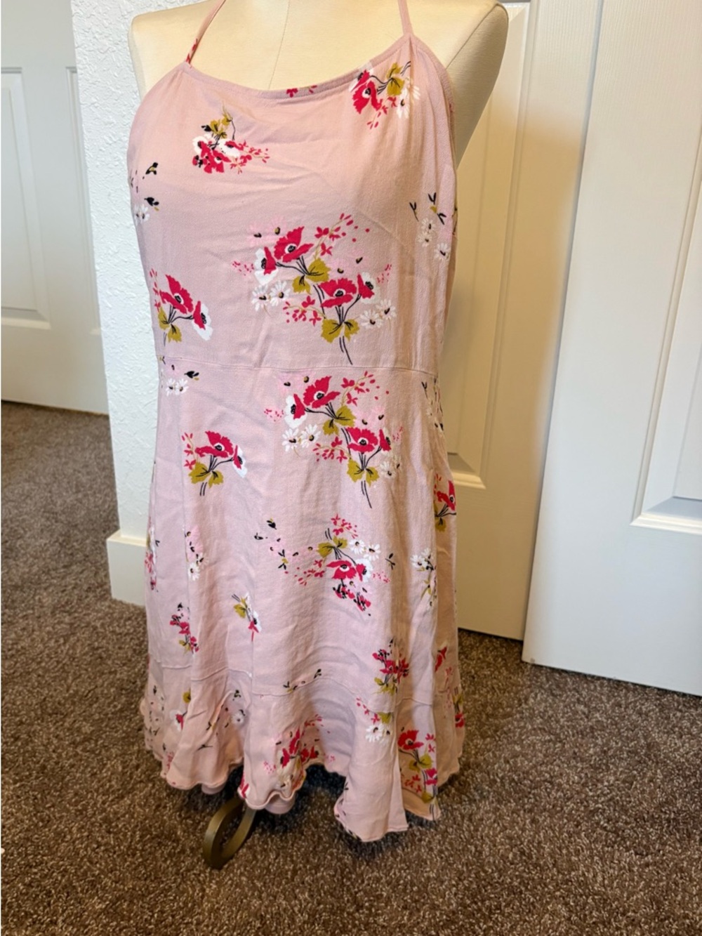 Express Pink Floral Slip Dress with Halter Neck